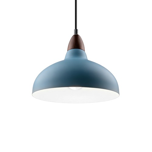 BIRK Petrolumsblå Ø19cm pendel - E27 fatning, 2m ledning, Metal / Træ