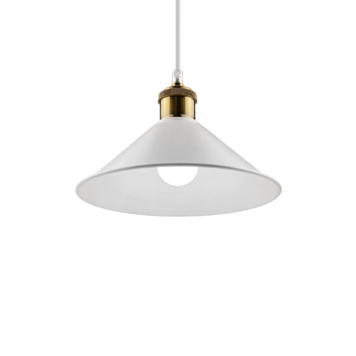 Hvid Ø22cm pendel - E27 fatning, 2m ledning, Hvid/messing