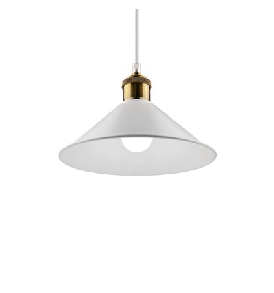 Hvid Ø22cm pendel - E27 fatning, 2m ledning, Hvid/messing