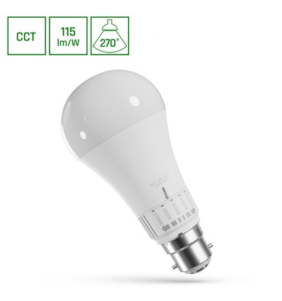 B22 13W LED pære - 5CCT, GLS, 5 lyskulører i én pære