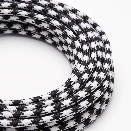 5m Stofledning 2x0.75 mm², tekstil - 230V, Sort/hvid tern