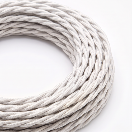 5m Stofledning 2x0.75 mm², tekstil - 230V, Hvid creme twistet