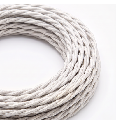 5m Stofledning 2x0.75 mm², tekstil - 230V, Hvid creme twistet