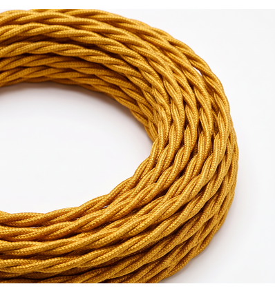 5m Stofledning 2x0.75 mm², tekstil - 230V, Guldfarvet twistet
