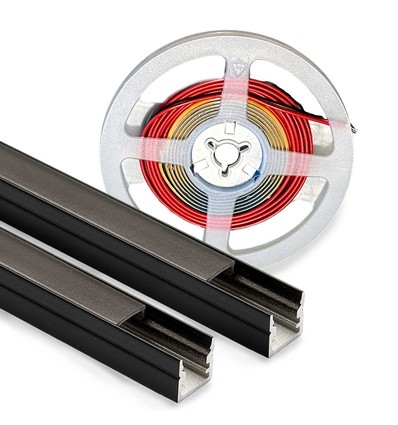 240cm LED Akustikpanel-sæt, sort - 2 stk. CCT LED strips (240cm) m. 78W strømforsyning - WiFi eller RF
