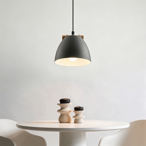 Grå Ø16cm pendel - E27 fatning, 2m ledning, Metal / Træ