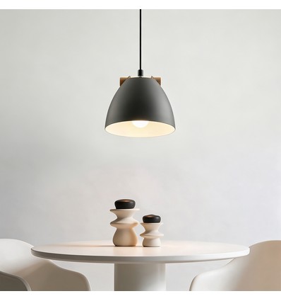 Grå Ø16cm pendel - E27 fatning, 2m ledning, Metal / Træ
