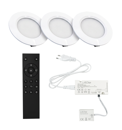 3 stk. Reco68 møbelspot dæmpbar, mat hvid - Vælg RF/WiFi/Zigbee strømforsyning (fjernbetj. medfølger)
