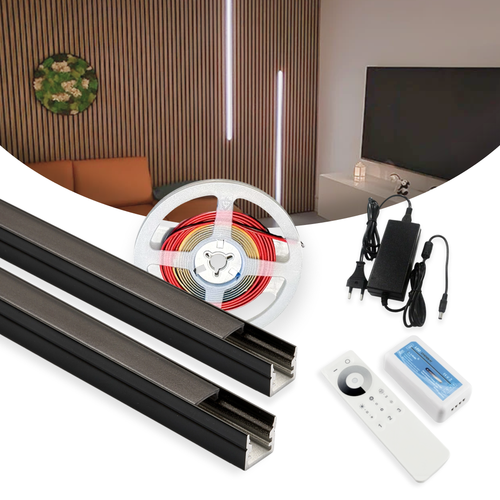 120cm LED Akustikpanel-sæt, sort - 2 stk. CCT LED strips m. 60W strømforsyning - Vælg WiFi eller RF