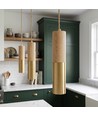 MALM E14 cylinder pendel guld/træ - 2m ledning, med roset, uden lyskilde.