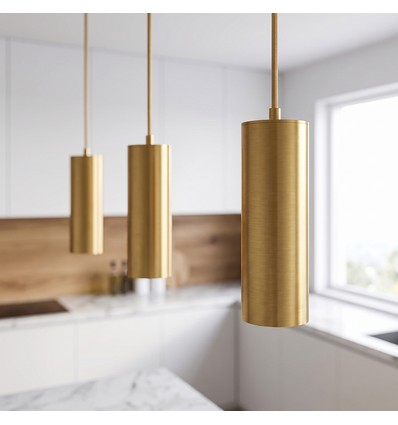 MALM E14 guld cylinder pendel - 2m ledning, med roset, uden lyskilde.