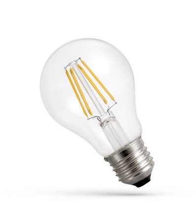 E27 8,5W LED pære - A60, filament, klart glas