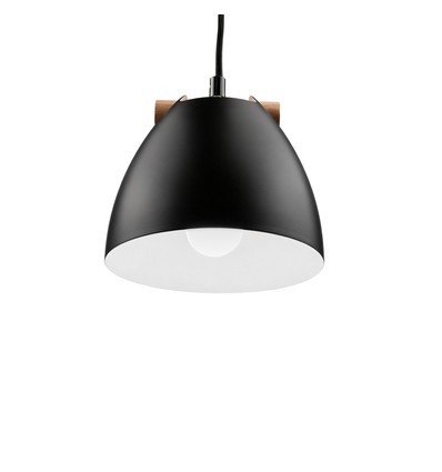 HOLM Sort Ø16cm pendel - E27 fatning, 2m ledning, Metal / Træ