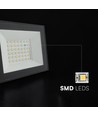 V-Tac 30W LED projektør - Sort, 6500K, Slimline