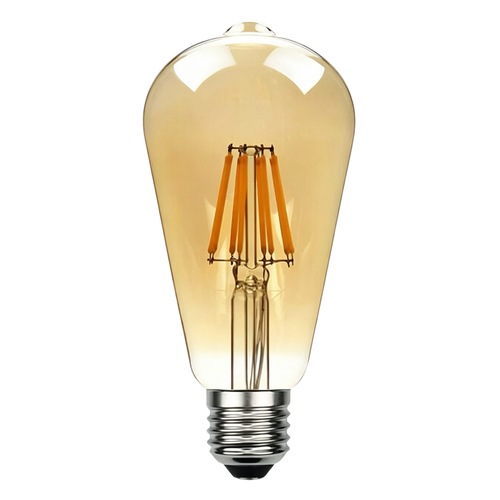 E27 6W LED filament pære - ST64, 800lm, amber glas, 2700K, varm hvid