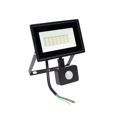LED projektør med Sensor, 20W IP44 - 120x170x53mm SORT med PIR-sensor - Kulør : Kold