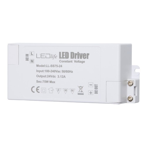 LEDlife 75W strømforsyning - 24V DC, 3,125A, flicker free, IP20 indendørs