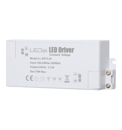 LEDlife 75W strømforsyning - 24V DC, 3,125A, flicker free, IP20 indendørs