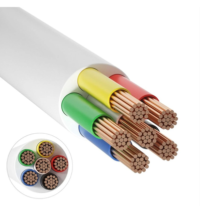 12-24V RGB+CCT kabel, hvid rund - 6 x 0,5 mm², metervare, min. 5 meter