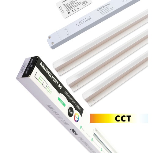 Troldtekt LED Skinnesæt 3x90 cm - CCT, Planforsænket, Akustilight inkl. fjernbetjening, ledninger og driver