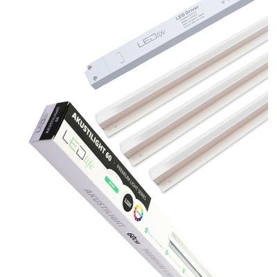Troldtekt LED dæmpbar skinnesæt 3x60 cm - Planforsænket, Triac dæmpbar, Akustilight inkl. ledninger og driver - Dæmpbar : Dæmpbar, Kulør : Varm