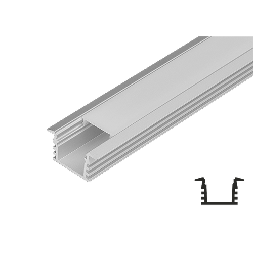 Aluprofil undersænket til LED strips, 2 meter i længden