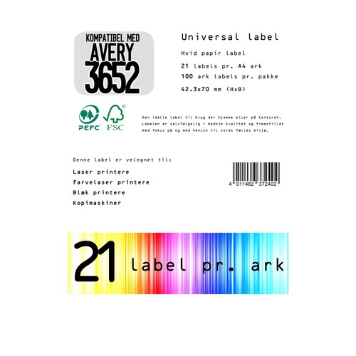 Universal label A4 70 x42,3 21*etiket - kompatibel med Avery 3652
