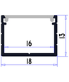 Aluprofil 18x13 til IP65 og IP68 LED strip - Bred, 1 meter, inkl. matteret cover og klips