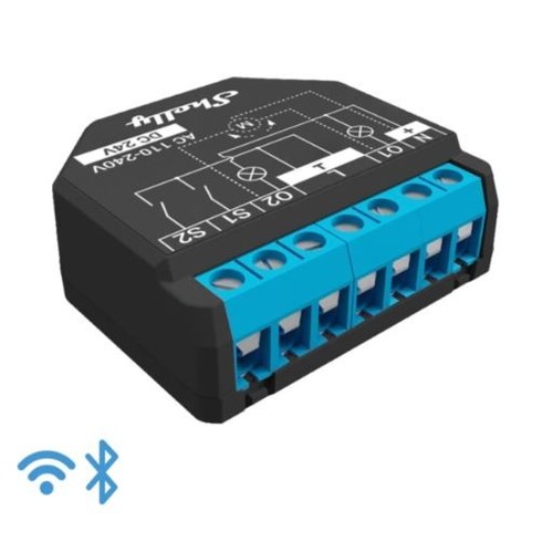 Shelly Plus 2PM - WiFi relæ/jalousi, 2 kanaler med effektmåling (24VDC/230VAC)
