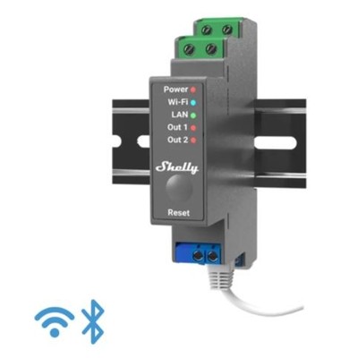 Se Shelly Pro 2 - WiFI rel med 2 kanaler og potentialfrit kontaktst (110-230VAC), 230V input hos LEDProff DK