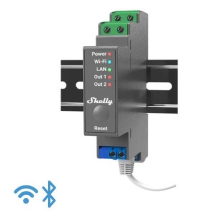 Shelly Pro 2 - WiFI relæ, 2 kanaler med potentialfrit kontaktsæt (110-230VAC)