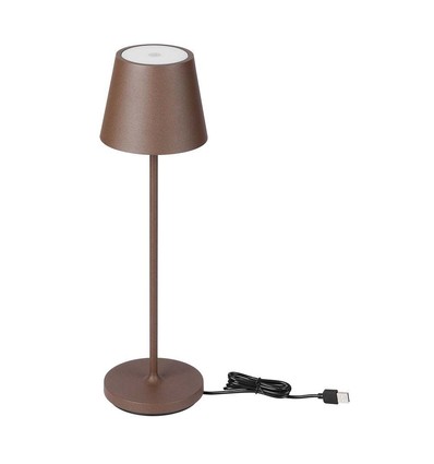 V-Tac opladelig bordlampe, trådløs - Cortenfarvet, IP54 udendørs bordlampe, touch dæmpbar, model mini