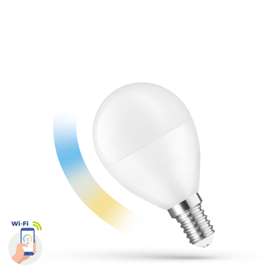 Billede af LED 5W CCT Smart Home LED pære - Tuya/Smart Life, virker med Google Home, Alexa og smartphones, P45, E14 - Dæmpbar : Dæmpbar, Kulør : CCT (Varm til Kold Hvid)