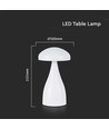 V-Tac opladelig CCT  bordlampe - Hvid, IP20, touch dæmpbar, model mini
