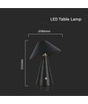 V-Tac opladelig CCT bordlampe - Sort, IP20, touch dæmpbar