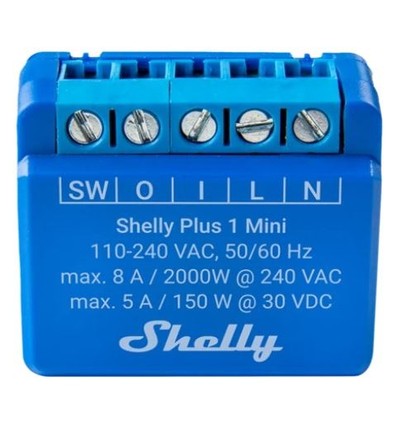 Shelly Plus 1 Mini - WiFI relæ med potentialfrit kontaktsæt (230VAC)
