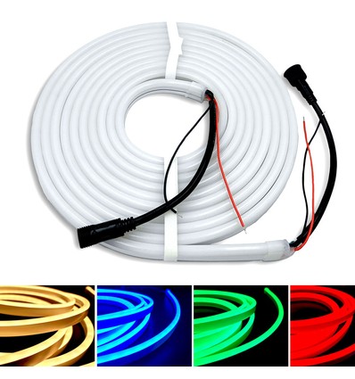 20m 16W/m RGB+WW Neon flex strip - 24V DC, IP65, Kan deles hver 10cm, 72 LED pr. meter