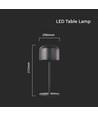 V-Tac opladelig CCT bordlampe - Sort, IP54, touch dæmpbar, model mini