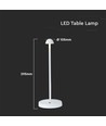 V-Tac opladelig 3i1 bordlampe - Hvid, IP20, touch dæmpbar, model mini