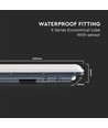 V-Tac vandtæt 36W komplet LED armatur - 120 cm, 120lm/W, gennemfortrådet, Microbølge sensor IP65, 230V