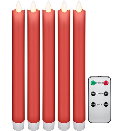 5-pak røde LED stearinlys inkl. fjernbetjening - Batteri