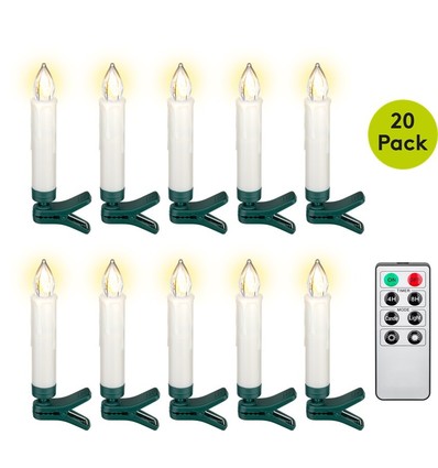 20-pak LED julelys inkl. fjernbetjening - Batteri, timerfunktion, trådløs