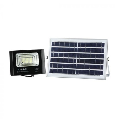 Outlet: V-Tac 12W Solcelle projektør LED - Sort, inkl. solcelle, fjernbetjening, IP65