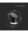 1W Væglampe LED - IP54, rund, sort, solcelle
