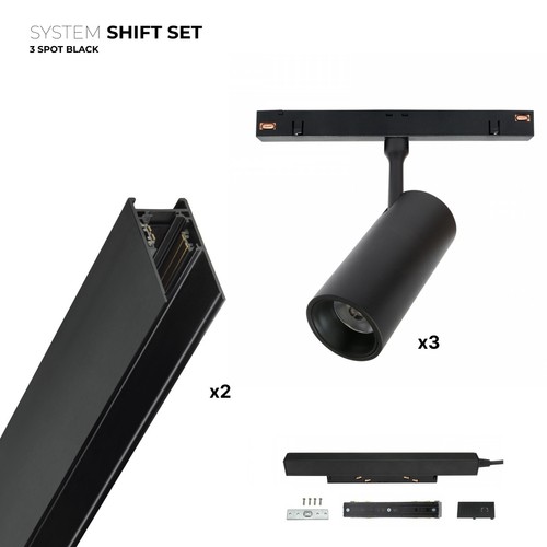 Outlet: Spectrum SHIFT 3x spot sæt - 2 meter komplet + spots, Sort
