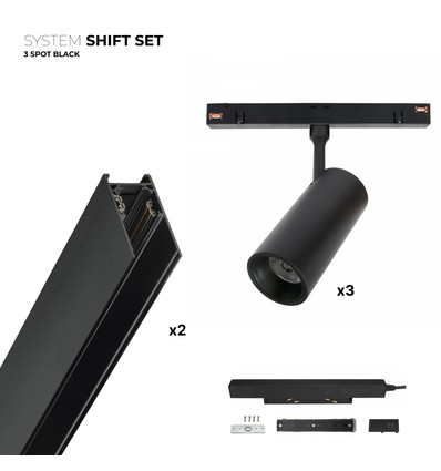 Outlet: Spectrum SHIFT 3x spot sæt - 2 meter komplet + spots, Sort
