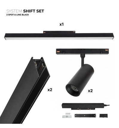 Spectrum SHIFT 2x spot + lysskinne sæt - 2 meter komplet + spots og grundbelysning, Sort