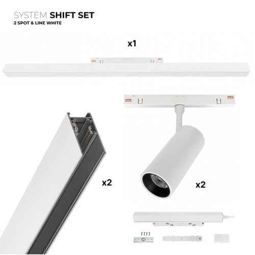 Spectrum SHIFT 2x spot + lysskinne sæt - 2 meter komplet + spots og grundbelysning, Hvid