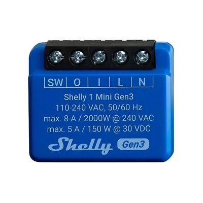 Billede af Shelly Plus 1 Mini (GEN 3) - WiFI relæ med potentialfrit kontaktsæt (230VAC)