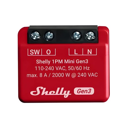 Shelly Plus 1PM Mini (GEN 3) - WiFI relæ med effektmåling (230VAC)